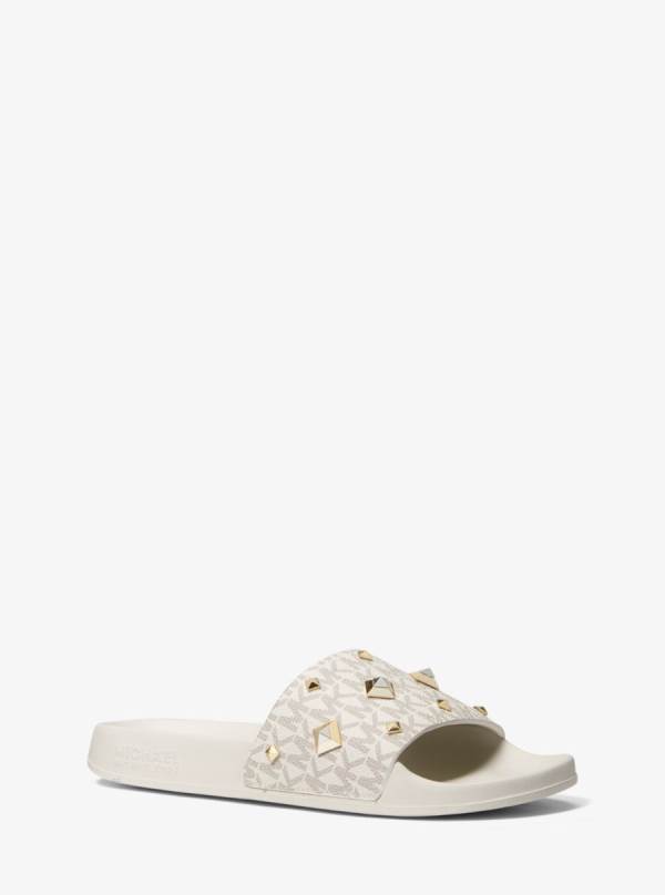Damske Slapky Michael Kors Gilmore Studded Logo Biele Žlté - Topanky Michael Kors Akcia | ZGBRQ-7964